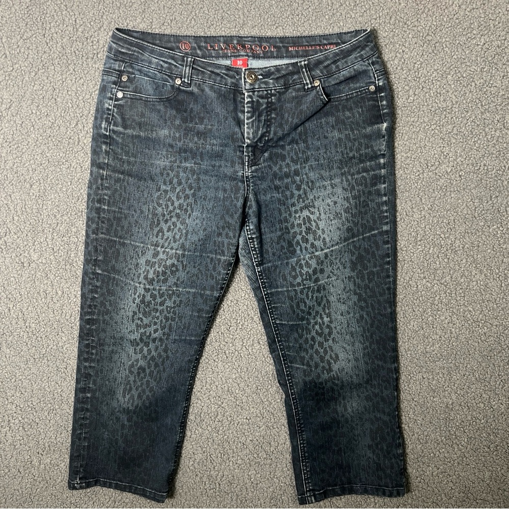 Liverpool Jeans Company Michelle CAPRI Womens Size 10/20 Leopard Print Blue